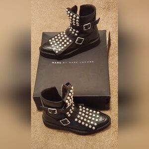 Marc by Marc Jacobs Black Studded Combat Moto Women's Boots
